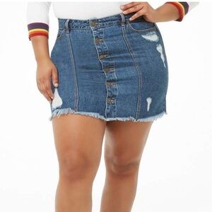 Plus Size Distressed Denim Mini Skirt - 3X Dark Denim